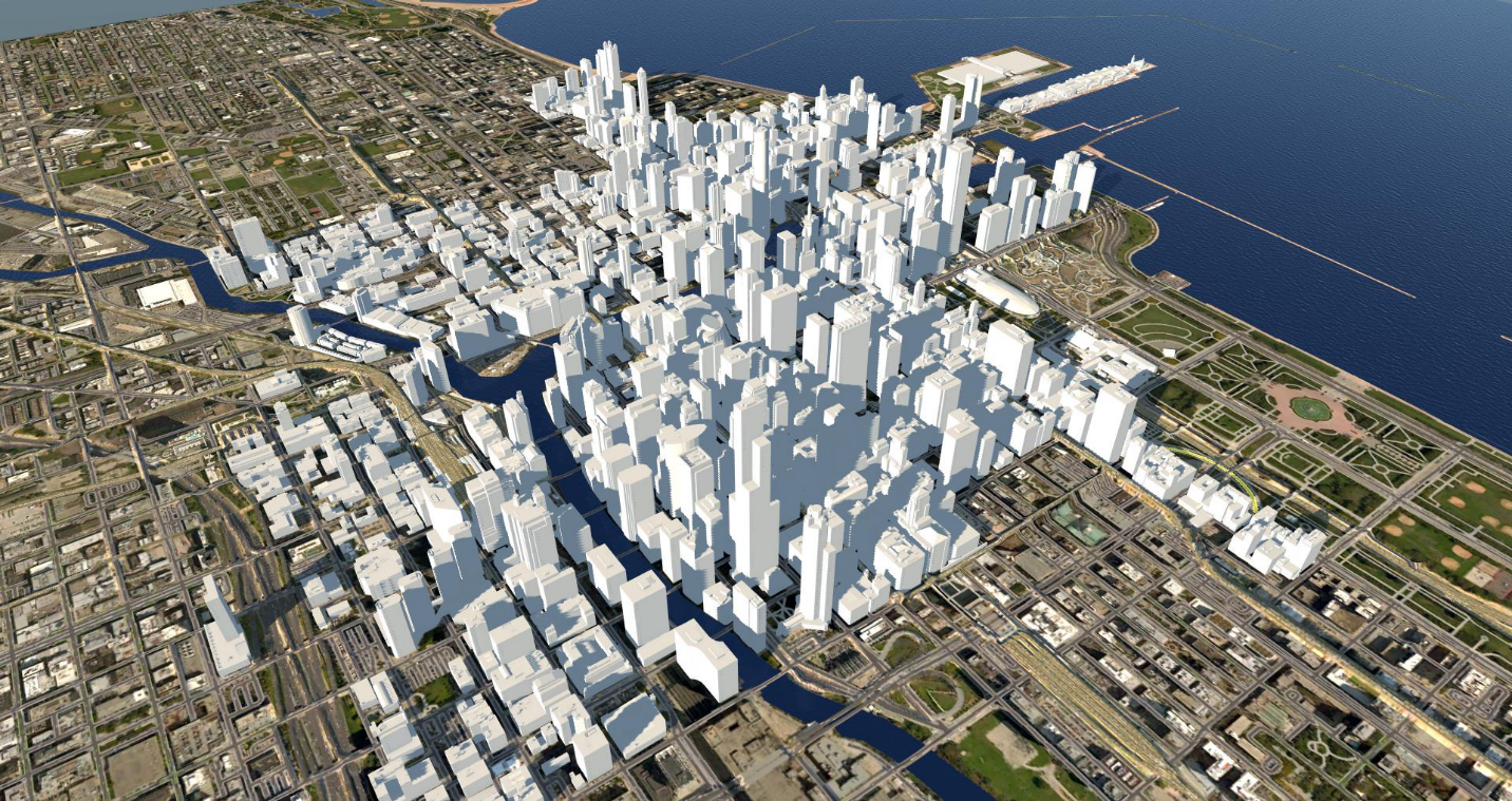 3D city model of Chicago created in InfraWorks 360 by Cyber City 3D.