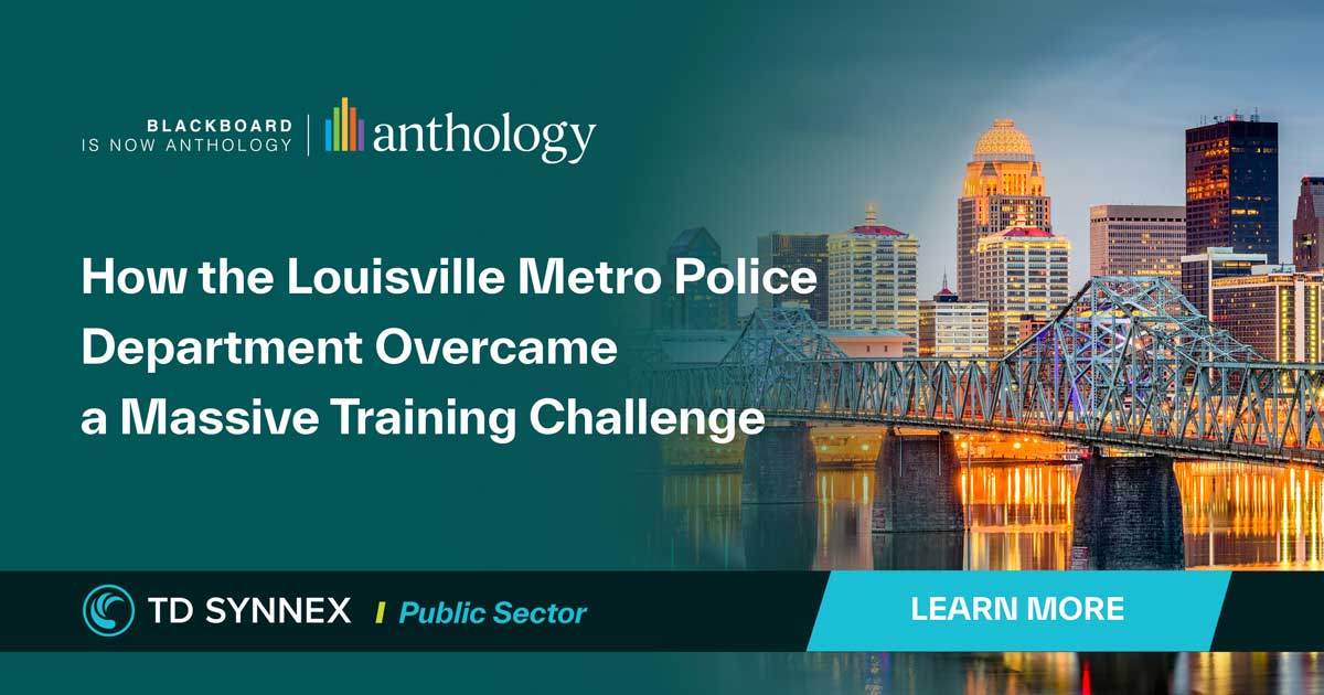 View of a bridge in Louisville. Text reads: How the Louisville Metro Police Department Overcame a Massive Training Challenge. CTA: Learn More