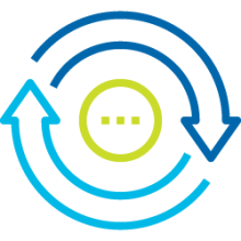 Icon for Application Lifecycle.2 arrows revolving around a circle with 3 dots