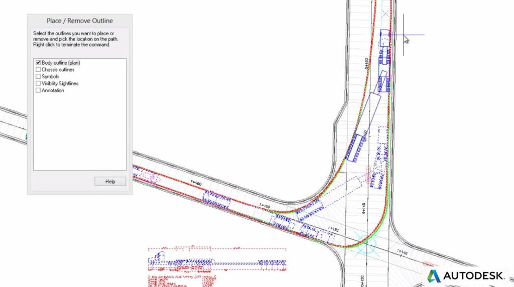 AVT’s swept path analysis tool is used to predict the movement of a tractor trailer at a two-lane highway intersection