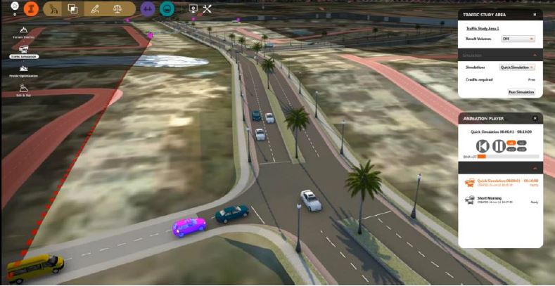 The highly intuitive graphical interface of the Traffic Simulation module makes it clear when roads have exceeded capacity requirements and make it easy to identify where changes need to be made.