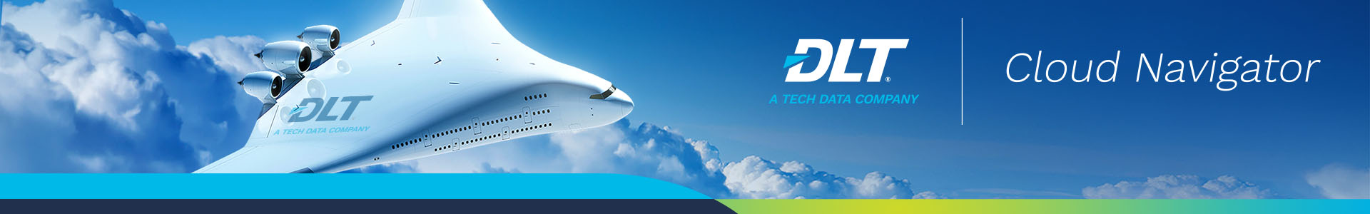 Graphic of DLT-branded jet soaring in the clouds