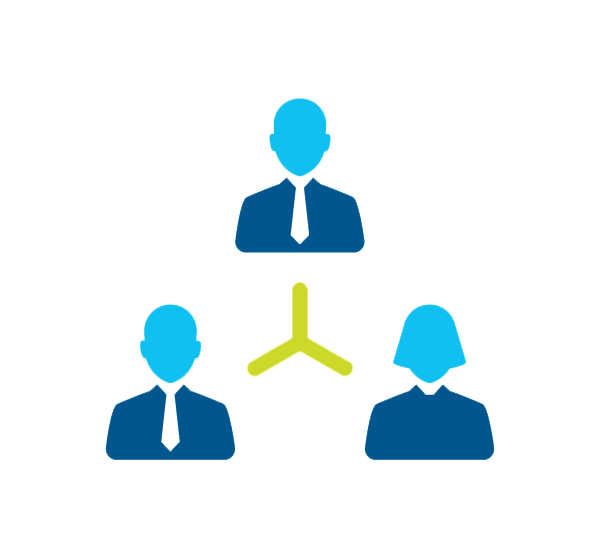Graphic showing 3 people connected as a team