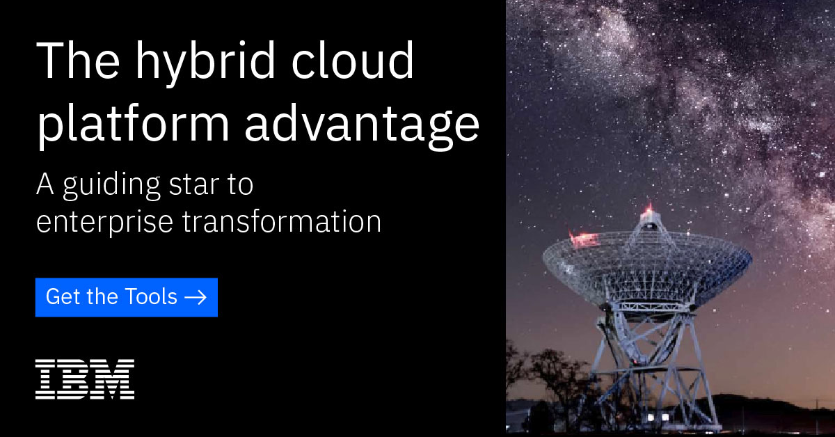 Telescope underneath the Milky Way. text reads: The Hybrid Cloud Platform Advantage: A Guiding Star to Enterprise Transformation
