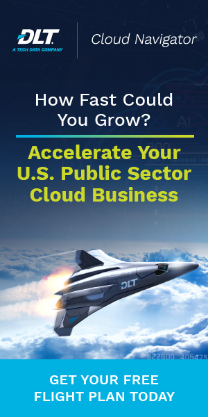 DLT-branded aircraft. Text reads: How fast could you grow? Accelerate your U.S. Public sector growth