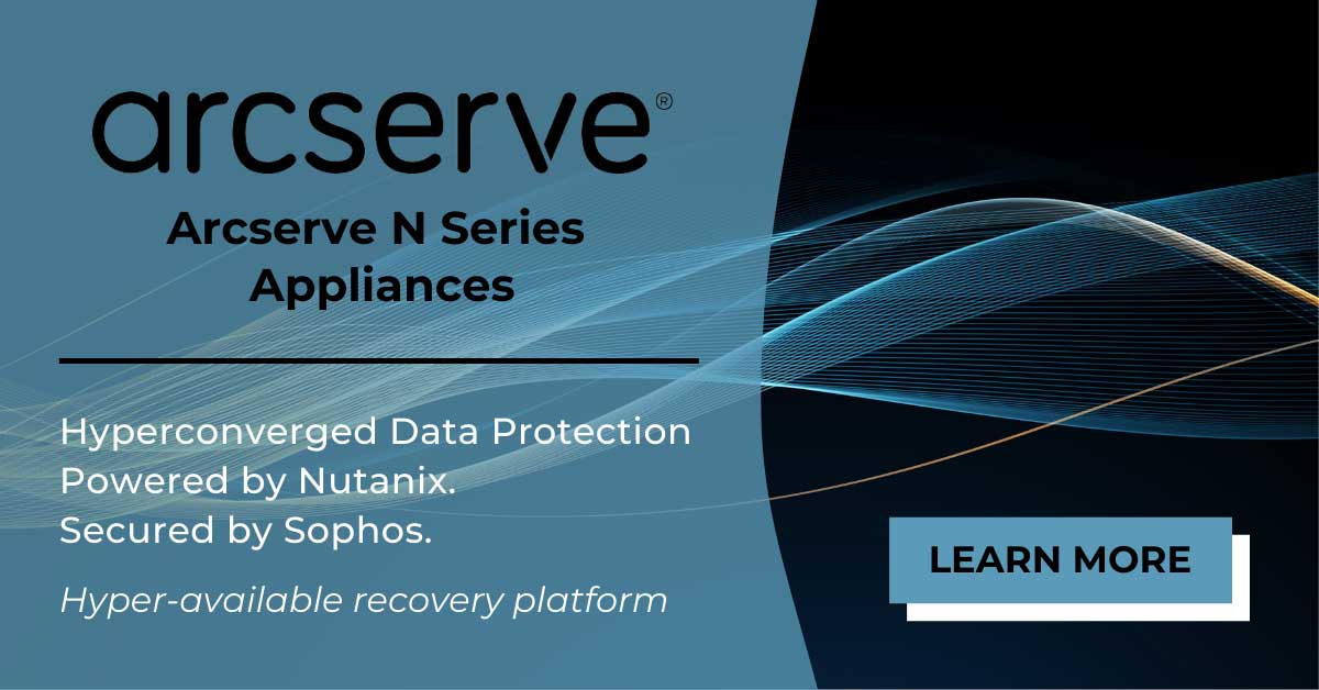 Text reads: Arcserve N Series Appliances. CTA is Learn More