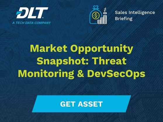 Text reads: Market Opportunity Snapshot: Threat Monitoring & DevSecOps. CTA says Get Asset