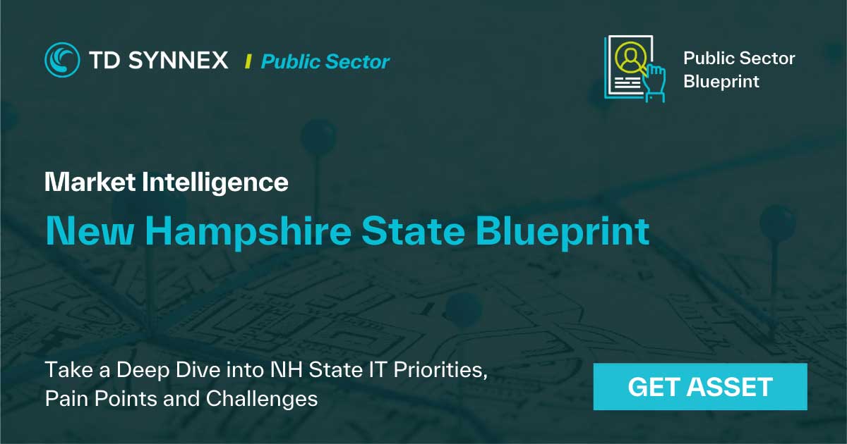 Text reads: Take a Deep Dive Into the State of New Hampshire's Priorities, Pain Points and Challenges