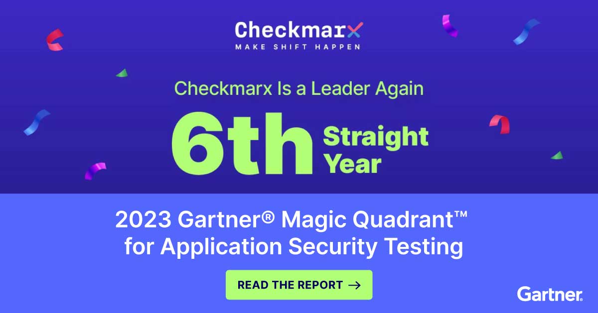 Text reads: Checkmarx is a 2023 Gartner Magic Quadrant Leader for the 6th straight year