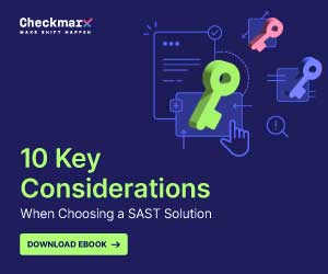Floating keys on a purple background. Text reads: 10 Key Considerations When Choosing a SAST Solution. CTA: Download eBook