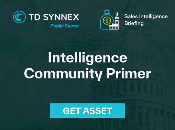 Text reads: Sales Intelligence Briefing: Intelligence Community Primer. CTA: Get Asset