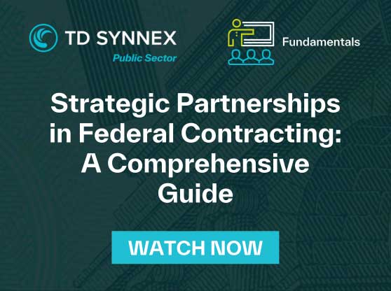 Text reads: Strategic Partnerships in Federal Contracting: A Comprehensive Guide. CTA: Watch Now