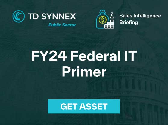 Text reads: Sales Intelligence Briefing: FY24 Federal IT Primer. CTA: Get Asset