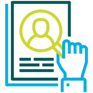 Hand holding magnifying glass. Icon for Public Sector Blueprints