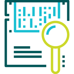 Icon of magnifying glass inspecting a bar chart