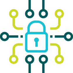 Icon of a secure lock with allowed cables coming in, but unknown cables blocked