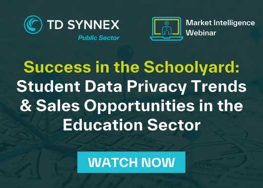 Text reads: Success in the Schoolyard: Student Data Privacy Trends and Sales Opportunities in the Education Sector. CTA: Watch Now