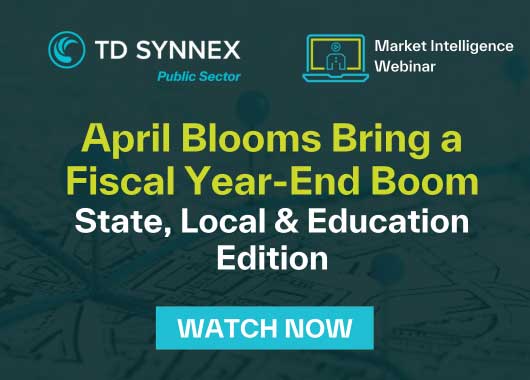 Text reads: April Blooms Bring a Fiscal Year-End Boom: SLED Edition CTA: Watch Now