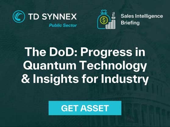 Text reads: The Department of Defense: Progress in Quantum Technology. CTA: Get Asset
