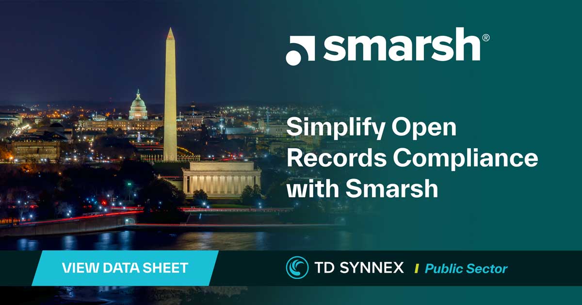 Long view of the Washington Monument. Text reads: Streamline Open Records Compliance With Smarsh