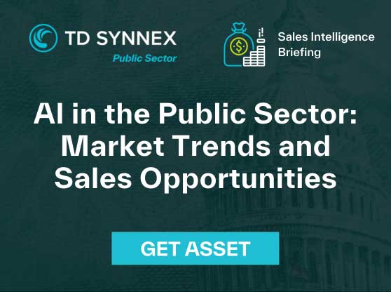 Text reads: AI in the Public Sector: Market Trends and Sales Opportunities CTA: Get Asset
