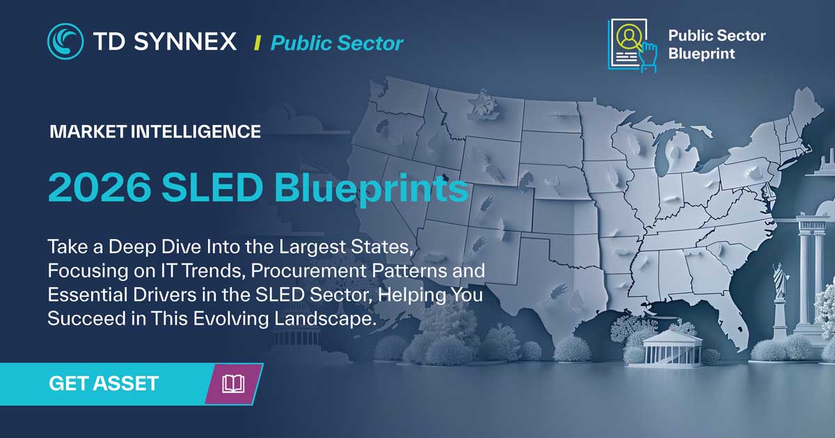Text reads: Take a Deep Dive Into 2026 SLED Blueprints. These select state deep dives offer an in-depth exploration of the 2026 SLED market, designed to give your company a competitive edge in the public sector.