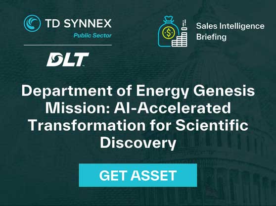 Text reads: Department of Energy Genesis Mission: AI-Accelerated Transformation for Scientific Discovery. CTA: Get Asset