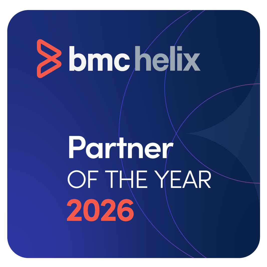 Badge reads: BMC Helix Names DLT Solutions Distribution Partner of the Year