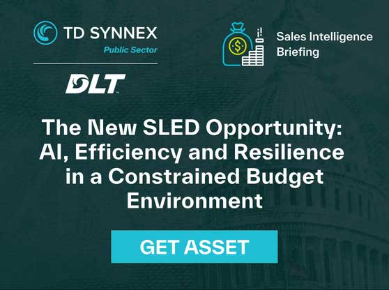 Text reads: The New SLED Opportunity: AI, Efficiency and Resilience in a Constrained Budget Environment. CTA: Get Asset