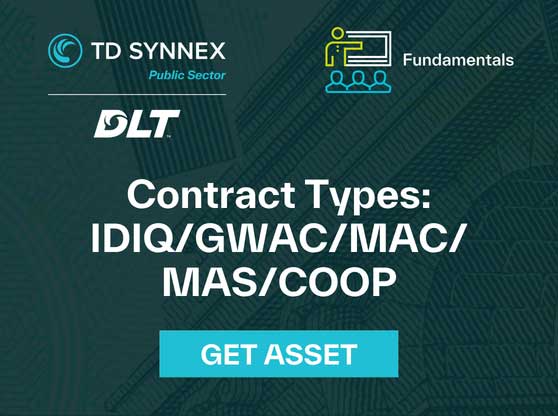 Text reads: Contract Types:​ IDIQ/GWAC/MAC/MAS/COOP