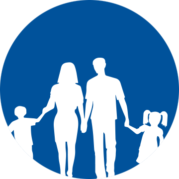 Silhouette of a family against a blue blackground