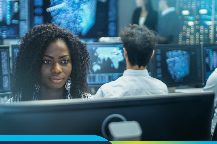 woman looking at data on screen