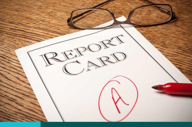 Report card with a big red A circled