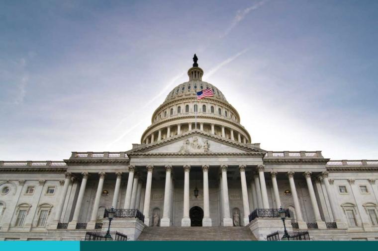 A view of the east steps of the United States Capitol Building.
