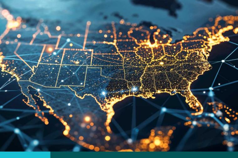 Night Map of USA with City Lights Illumination