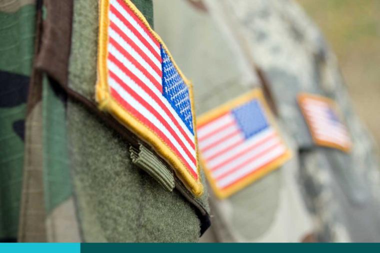 American flag on badges of soldiers' sleeves