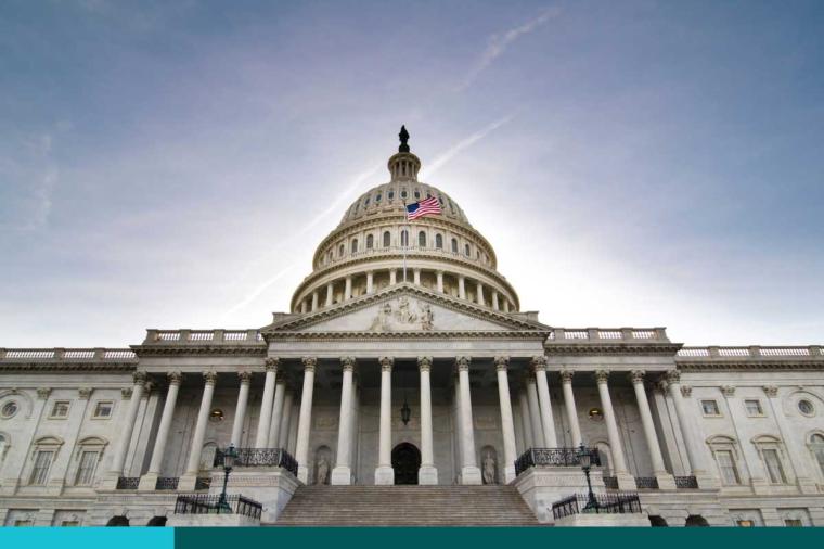 A view of the east steps of the United States Capitol Building.