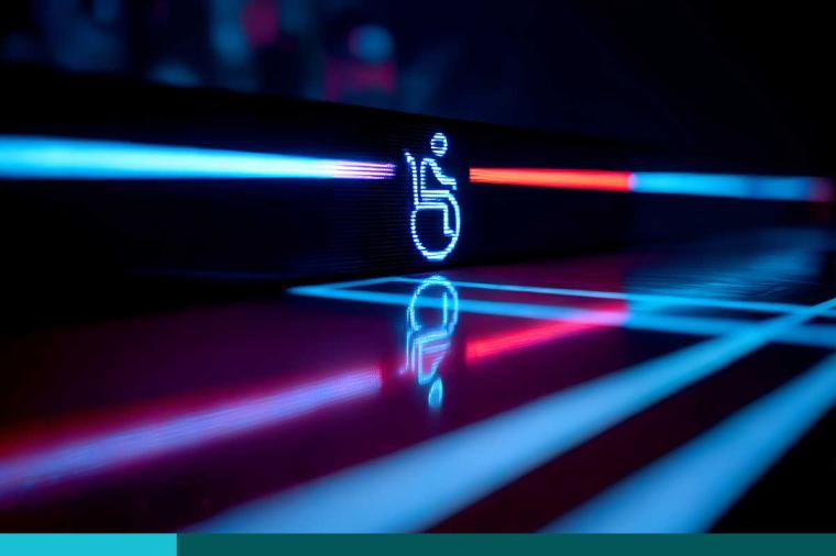 Wheelchair icon on 3D abstract background with neon lights