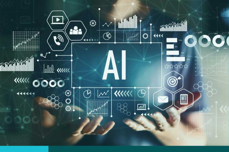 AI concept with young man holding a tablet computer