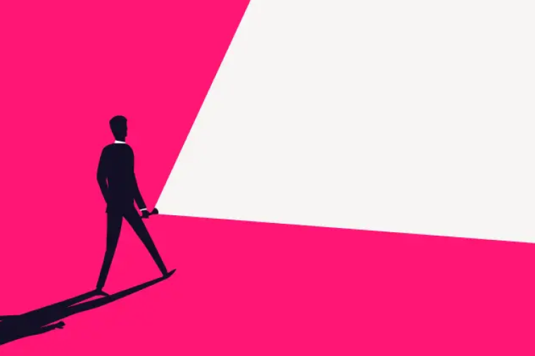 Abstract drawing of a man walking into the great unknown