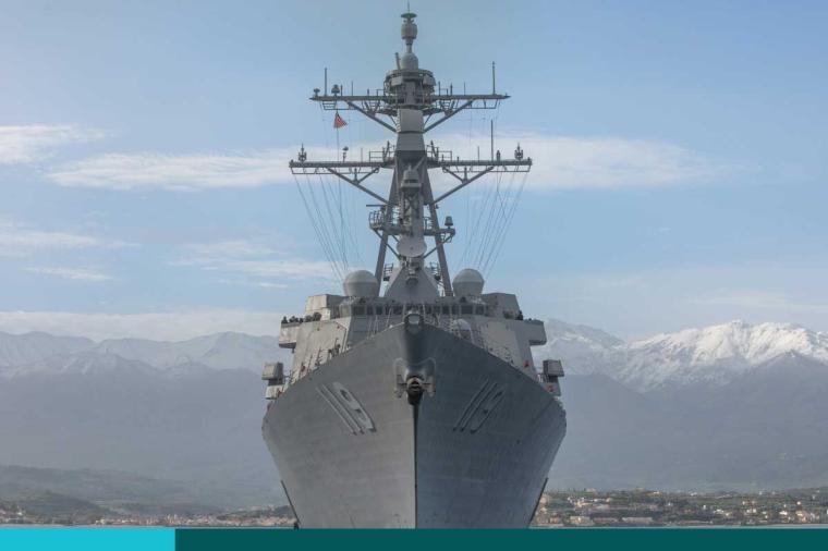 Frigate warship on the open sea