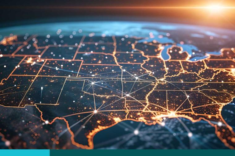 Night Map of USA with City Lights Illumination