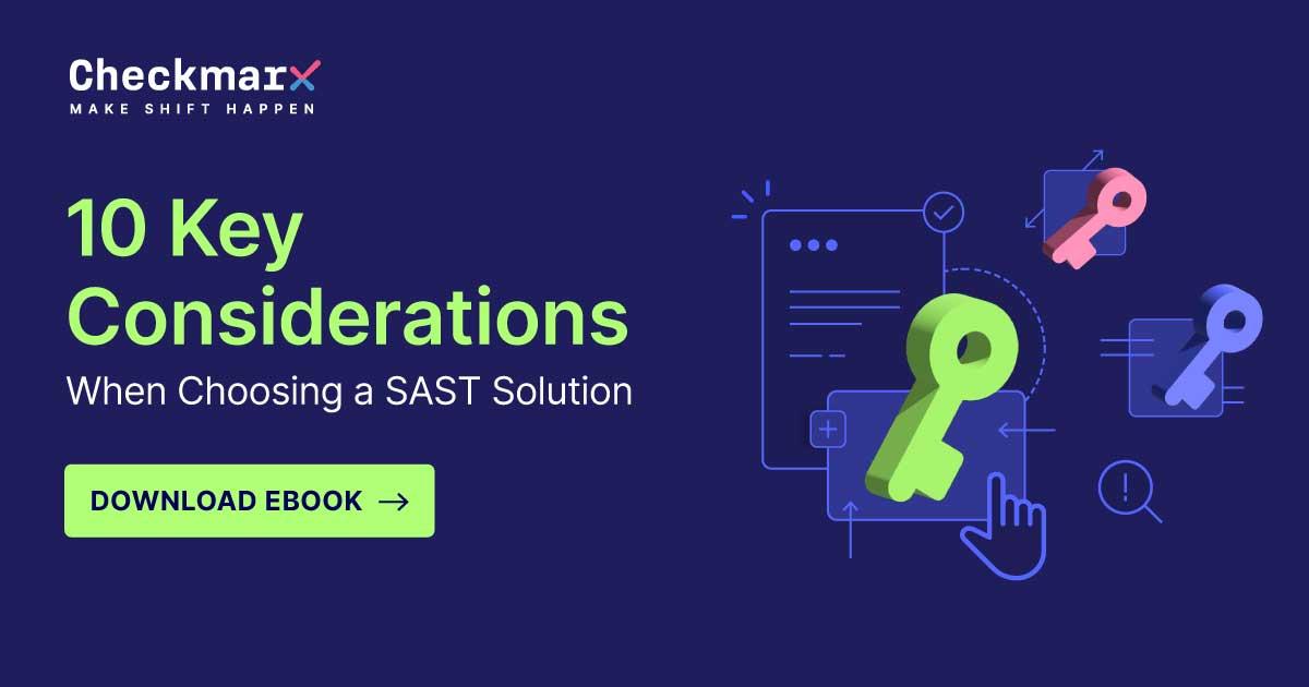 Text reads: 10 Key Considerations When Choosing a SAST Solution" CTA: Download eBook  