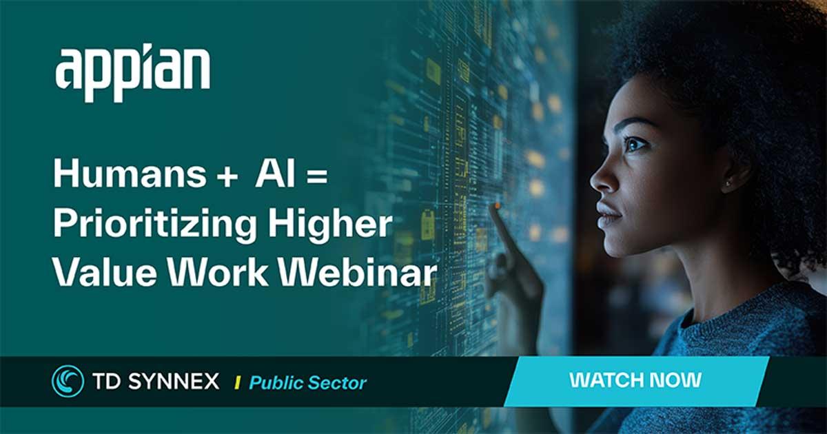 Text reads: 	Appian: Humans + AI = Prioritizing Higher Value Work