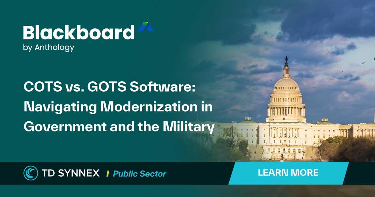 Sun shining on the Capital building .Text reads: COTS vs. GOTS Software. CTA Learn More