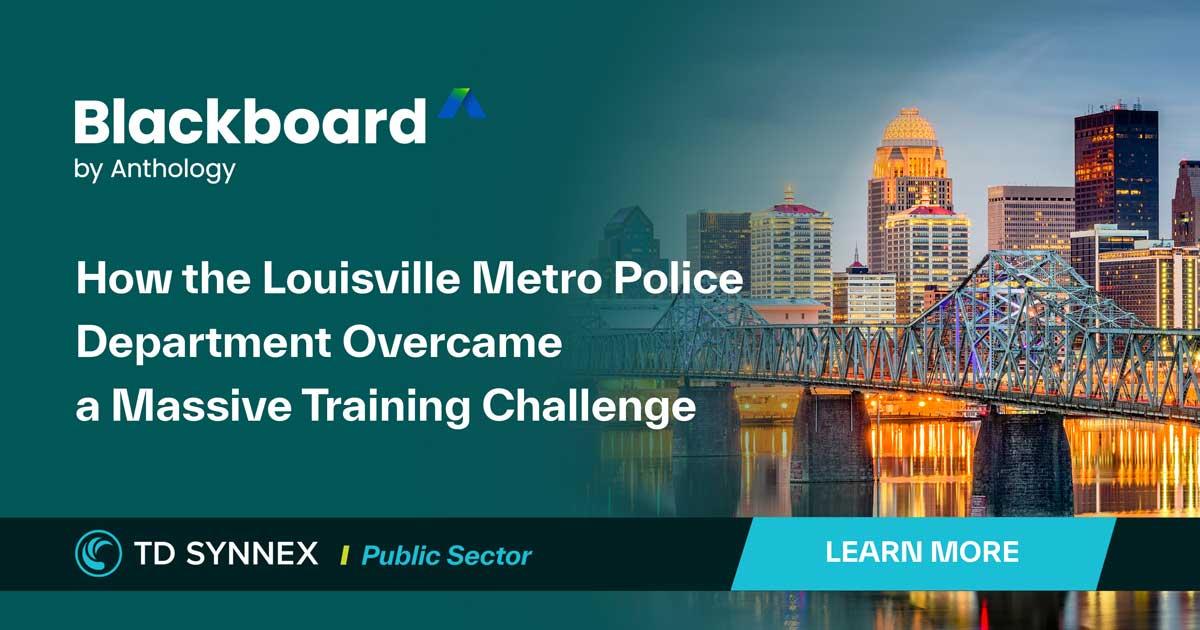 View of a bridge in Louisville. Text reads: How the Louisville Metro Police Department Overcame a Massive Training Challenge. CTA: Learn More