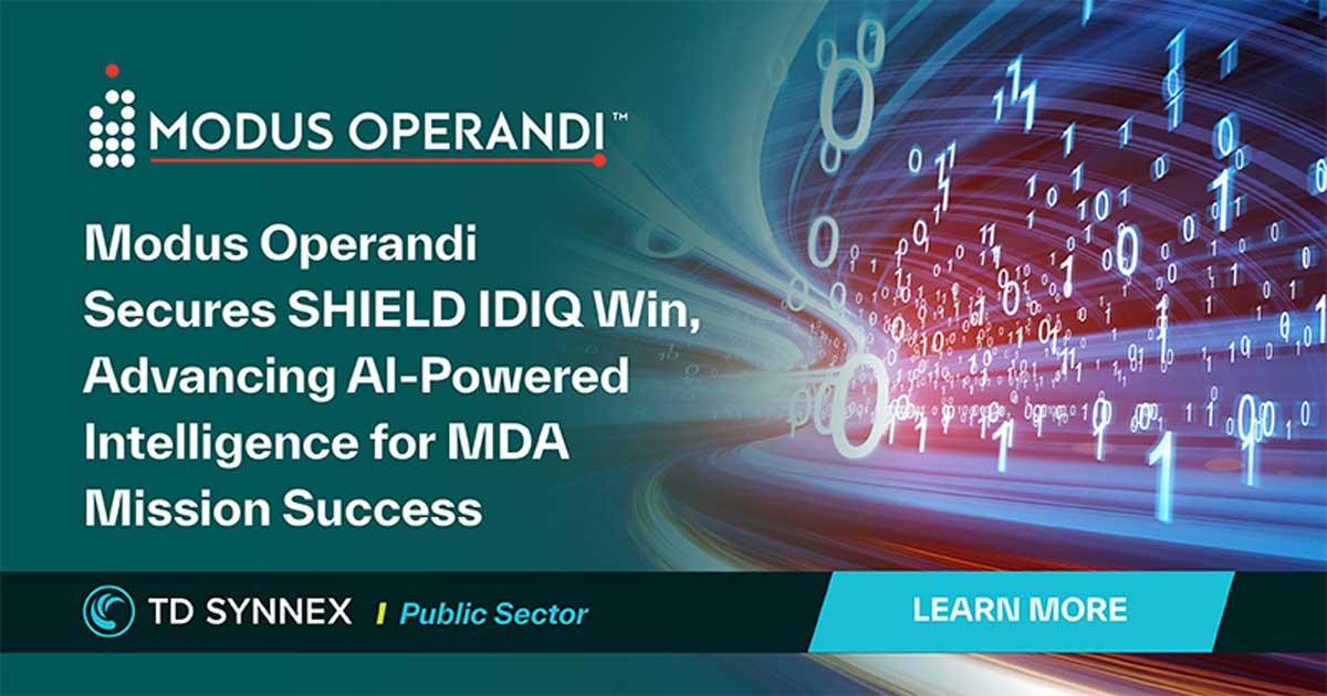 Text reads: Modus Operandi Secures SHIELD IDIQ Win