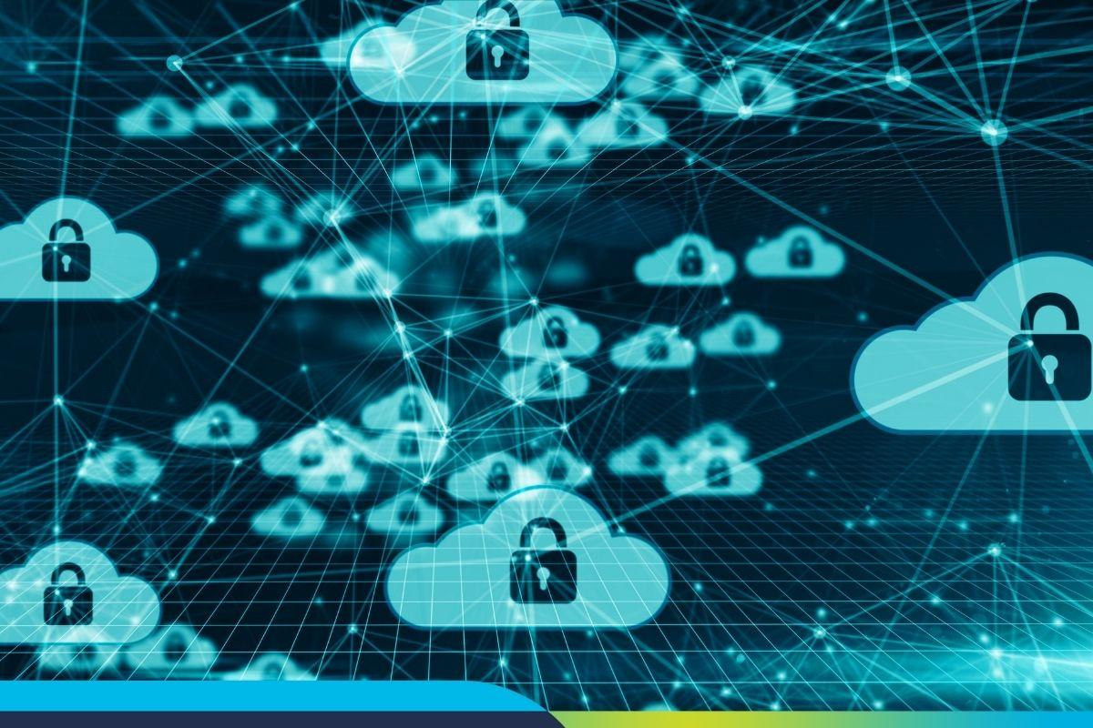 Multiple clouds with padlocks inside them