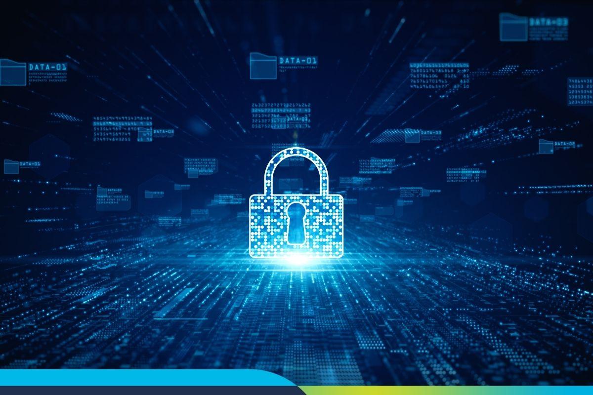 Glowing blue locked padlock