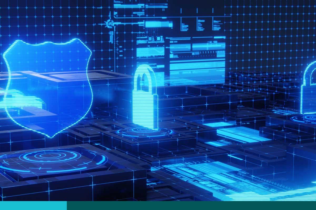 Concept of cybersecurity and data protection. 3D rendering